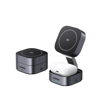UGREEN Qi2 2-In-1 Magnetic Foldable Fast Charging Station, Gray
