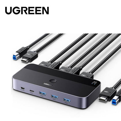 UGREEN UG-15707 HDMI KVM Switch 2 In 1 Out 4K60Hz HDMI KVM Switch USB3.0 KVM Switcher 2 PCs Sharing 1 Monitor,Printer,Keyboard,Mouse Switch Support 3D ,HDR Vision