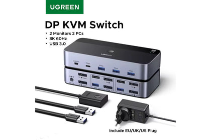 UGREEN DisplayPort Dual Monitor KVM Switch 2 In 2 Out ， UG-55851
