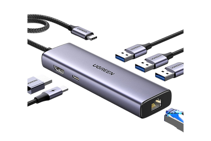 UGREEN Revodok 6 in 1 USB C Hub Gigabit Ethernet Adapter with 4K HDMI, 100W PD Charging, USB A Data Ports Compatible with Mac M1, M2, M3, iPad, iPhone 16 Pro/Pro Max, Steam Deck