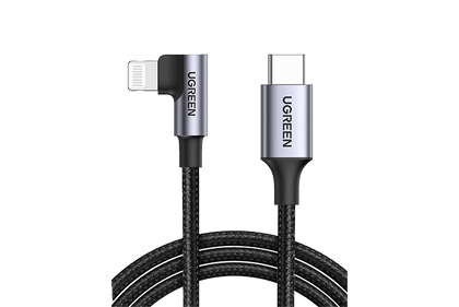 UGREEN USB C to Lightning Cable Right Angle 90 Degree Braided MFi Certified Type C Fast Charge Cord Power Delivery for iPhone 14 Pro Max 13 13 Pro, 11 Pro Max, XS Max XR X, 8 Plus, iPad Pro 12.9, 3FT