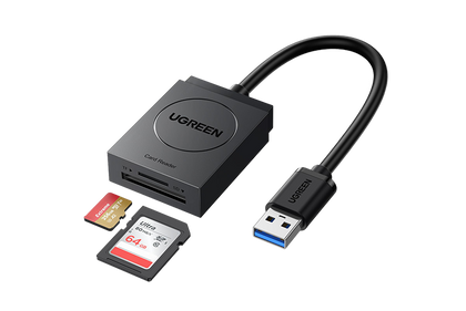 UGREEN SD Card Reader USB 3.0 Dual Slot Flash Memory Card Reader TF, SD, Micro SD, SDXC, SDHC, MMC, RS-MMC, Micro SDXC, Micro SDHC, UHS-I for Mac, Windows, Linux, Chrome, Read 2 Cards Simultaneously