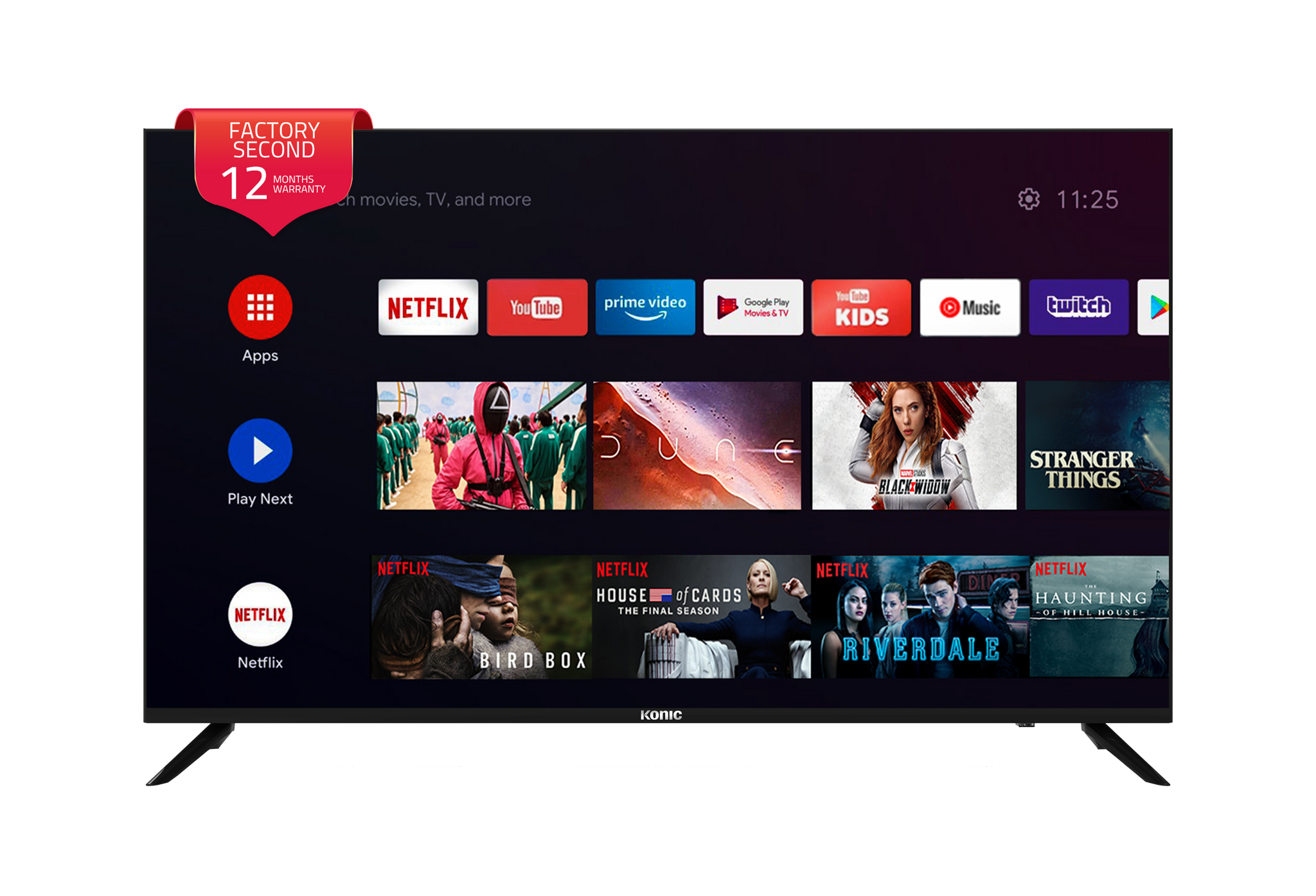 KONIC 55" 4K Smart Android TV Series 696- Factory Second TV