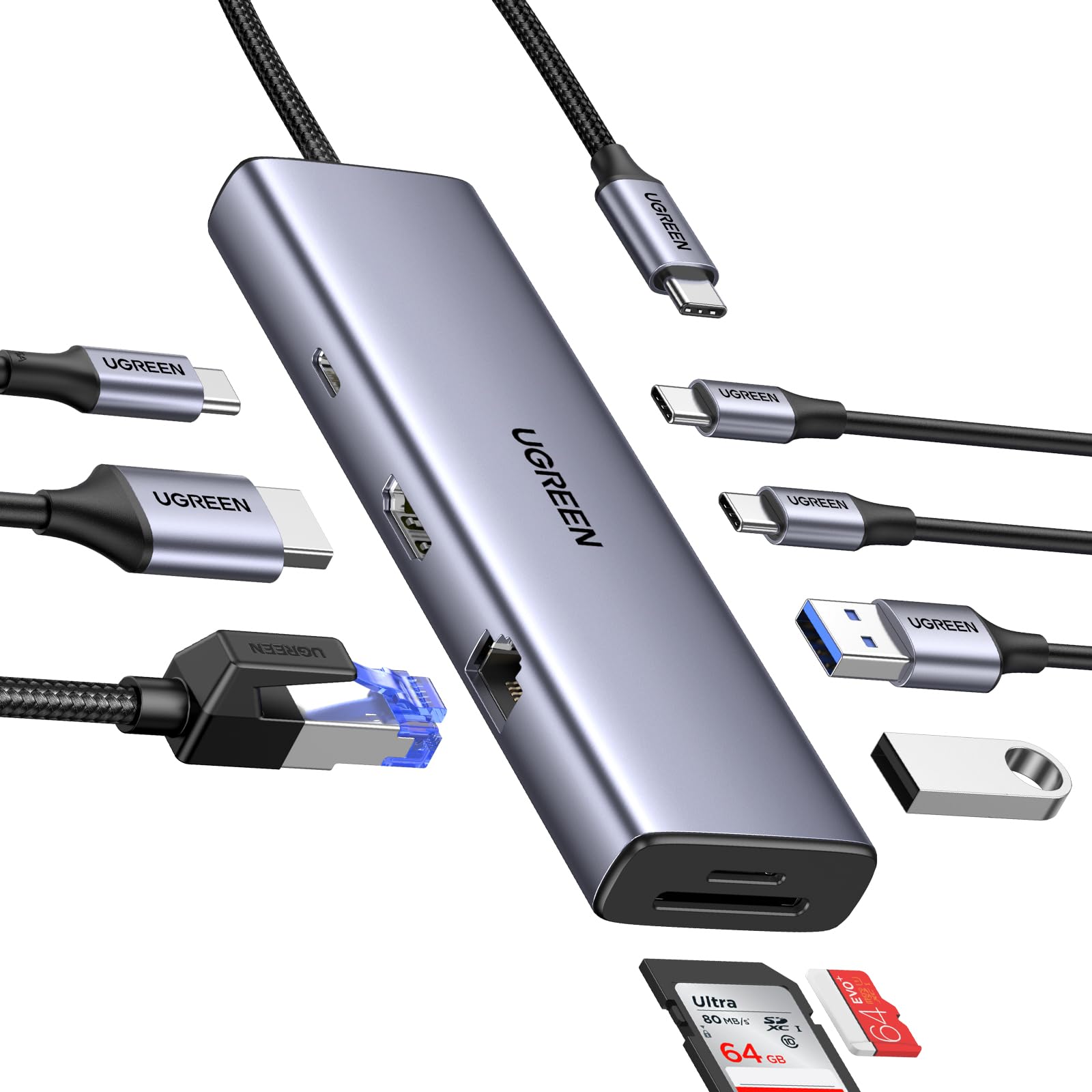 UGREEN Revodok USB C Hub 9-in-1, USB C Dock with 4K@60Hz HDMI, 5 Gbps USBC and USBA Data Ports, 1Gbps Ethernet, 100W PD, SD/TF Card Reader, Docking Station for MacBook Air/Pro, iPad, Dell XP and More