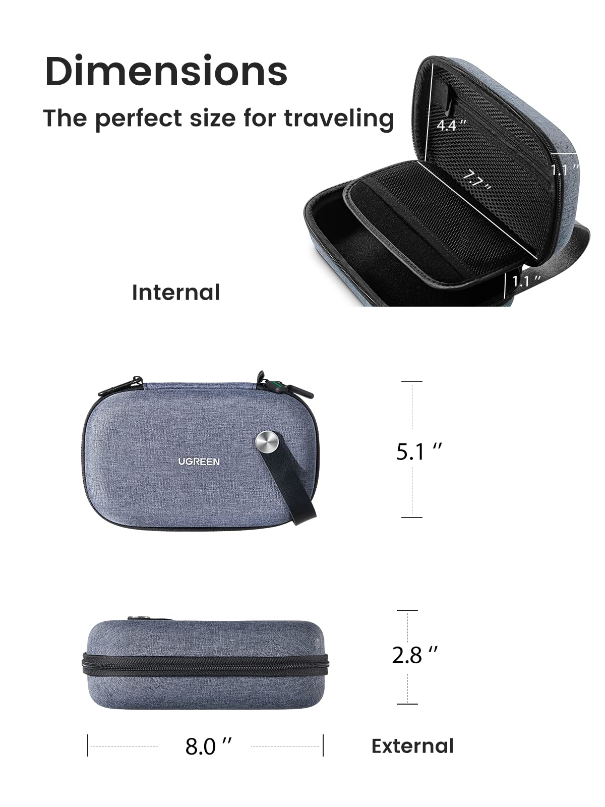 UGREEN Travel Case Universal Electronic Accessories Bag Cable Organizer Portable Carrying Pouch for Mini Speaker, USB Cable, Memory Cards, Power Bank, Hard Drive, Charger, Cosmetics, and More, Grey