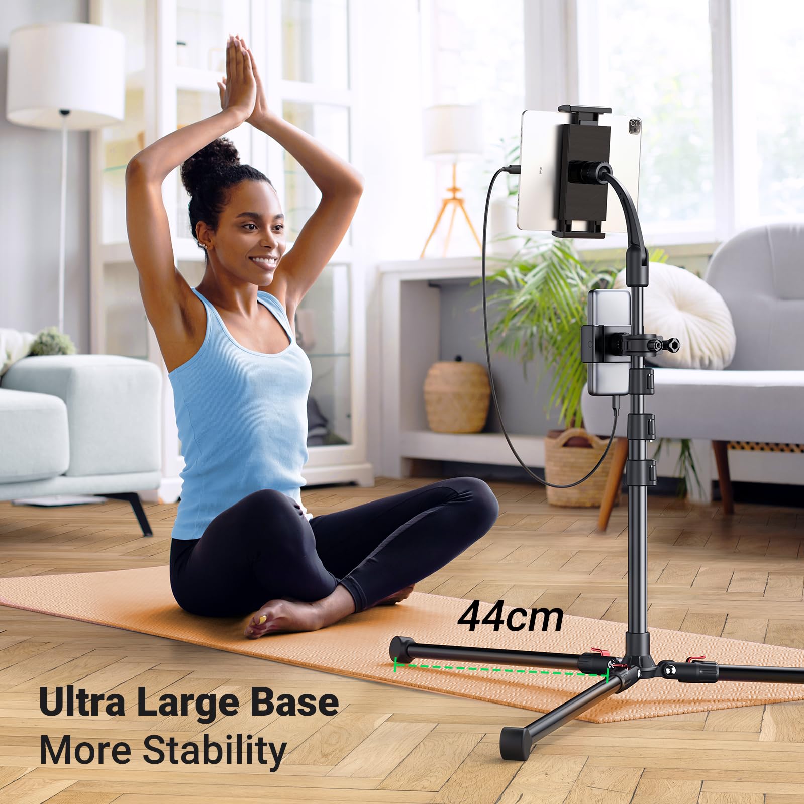 UGREEN 68inch Tripod Stand for Tablet Phone, Gooseneck Floor Tripod Stand and Holder with 360° Rotating Compatible with iPad Pro Air Mini, iPhone,and 4.7-12.9" Devices