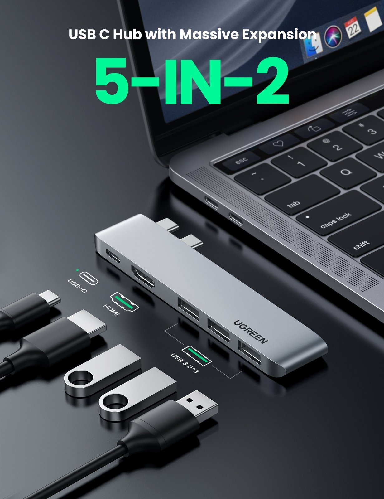 Ugreen 5-in-2 USB C Hub for MacBook Pro/Air